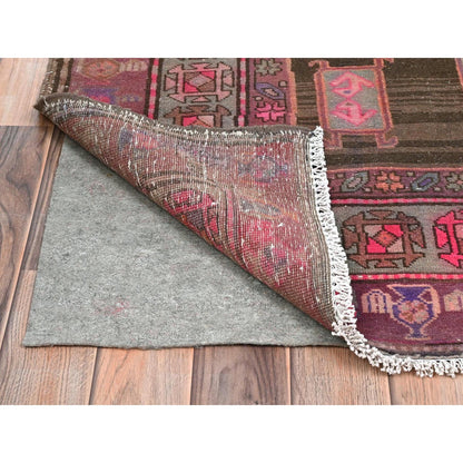 Overdyed & Vintage Wool Hand Knotted Rug Brown Pink 4.3X11.5 -O081862