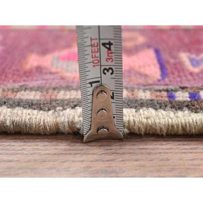 Overdyed & Vintage Wool Hand Knotted Rug Brown Pink 4.3X11.5 -O081862