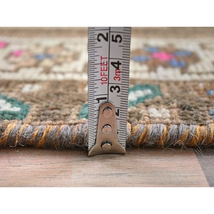 Overdyed & Vintage Wool Hand Knotted Rug Brown Ivory 3.3X12.10 -O081868