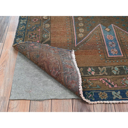 Overdyed & Vintage Wool Hand Knotted Rug Brown Brown 3.9X13.0 -O081870