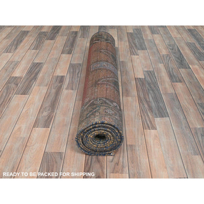 Overdyed & Vintage Wool Hand Knotted Rug Brown Brown 3.9X13.0 -O081870