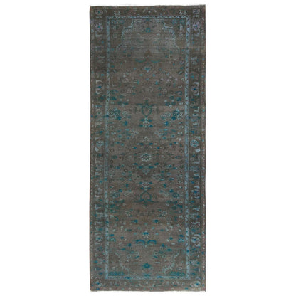 Overdyed & Vintage Wool Hand Knotted Rug Brown Chocolate Brown 3.8X9.3 -O081872