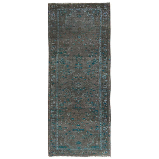 Overdyed & Vintage Wool Hand Knotted Rug Brown Chocolate Brown 3.8X9.3 -O081872