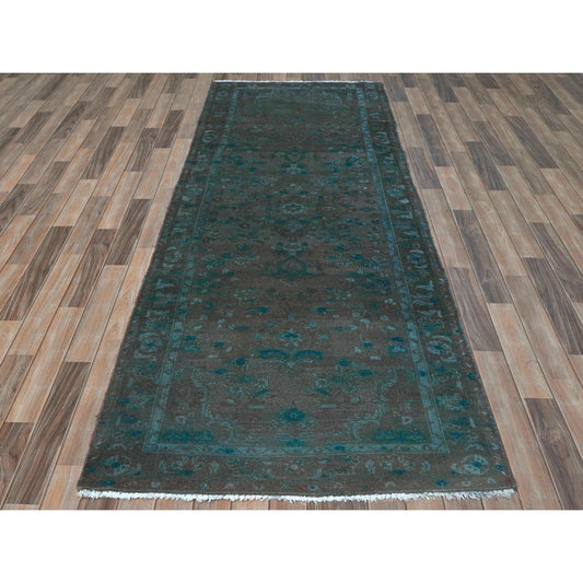Overdyed & Vintage Wool Hand Knotted Rug Brown Chocolate Brown 3.8X9.3 -O081872