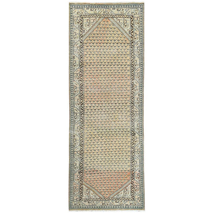 Overdyed & Vintage Wool Hand Knotted Rug Brown Ivory 3.5X10.0 -O081880