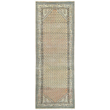 Overdyed & Vintage Wool Hand Knotted Rug Brown Ivory 3.5X10.0 -O081880
