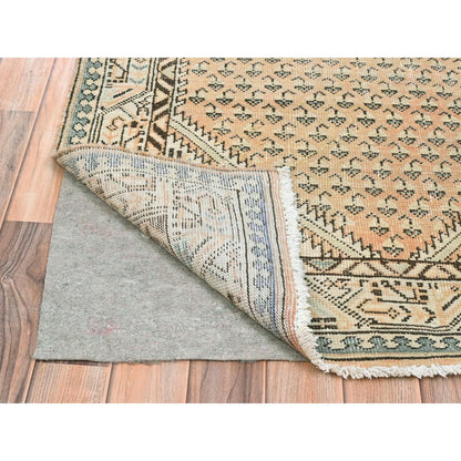 Overdyed & Vintage Wool Hand Knotted Rug Brown Ivory 3.5X10.0 -O081880