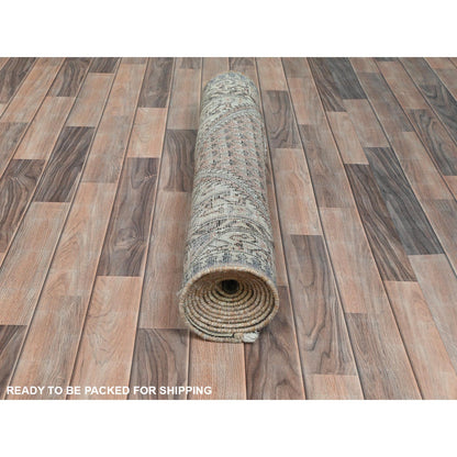 Overdyed & Vintage Wool Hand Knotted Rug Brown Ivory 3.5X10.0 -O081880