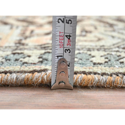 Overdyed & Vintage Wool Hand Knotted Rug Brown Ivory 3.5X10.0 -O081880