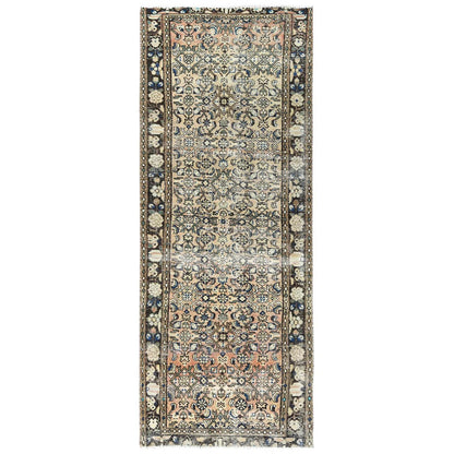 Overdyed & Vintage Wool Hand Knotted Rug Beige Chocolate Brown 3.5X9.2 -O081883