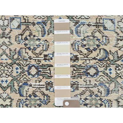 Overdyed & Vintage Wool Hand Knotted Rug Beige Chocolate Brown 3.5X9.2 -O081883