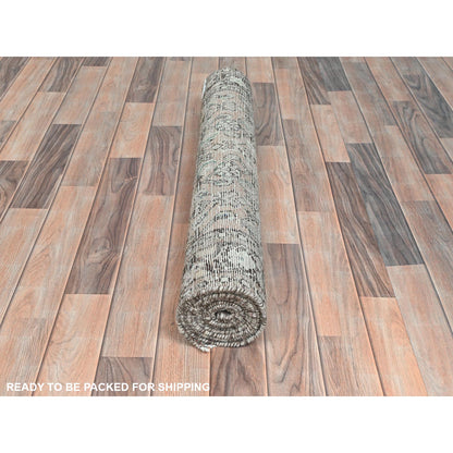 Overdyed & Vintage Wool Hand Knotted Rug Beige Chocolate Brown 3.5X9.2 -O081883