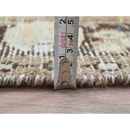 Overdyed & Vintage Wool Hand Knotted Rug Beige Chocolate Brown 3.5X9.2 -O081883