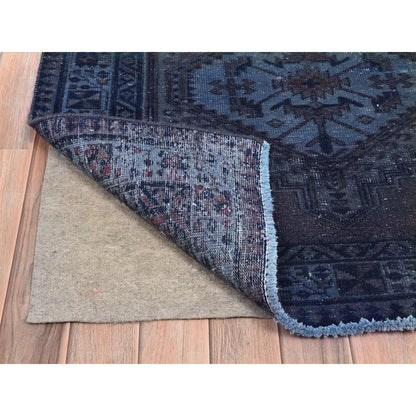 Overdyed & Vintage Wool Hand Knotted Rug Purple Light Blue 3.5X11.0 -O081888