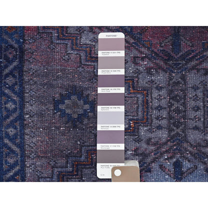 Overdyed & Vintage Wool Hand Knotted Rug Purple Light Blue 3.5X11.0 -O081888