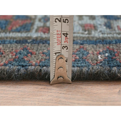 Overdyed & Vintage Wool Hand Knotted Rug Purple Light Blue 3.5X11.0 -O081888