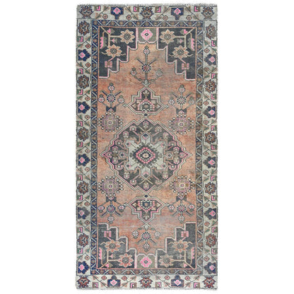 Overdyed & Vintage Wool Hand Knotted Rug Orange Ivory 3.10X7.8 -O081891