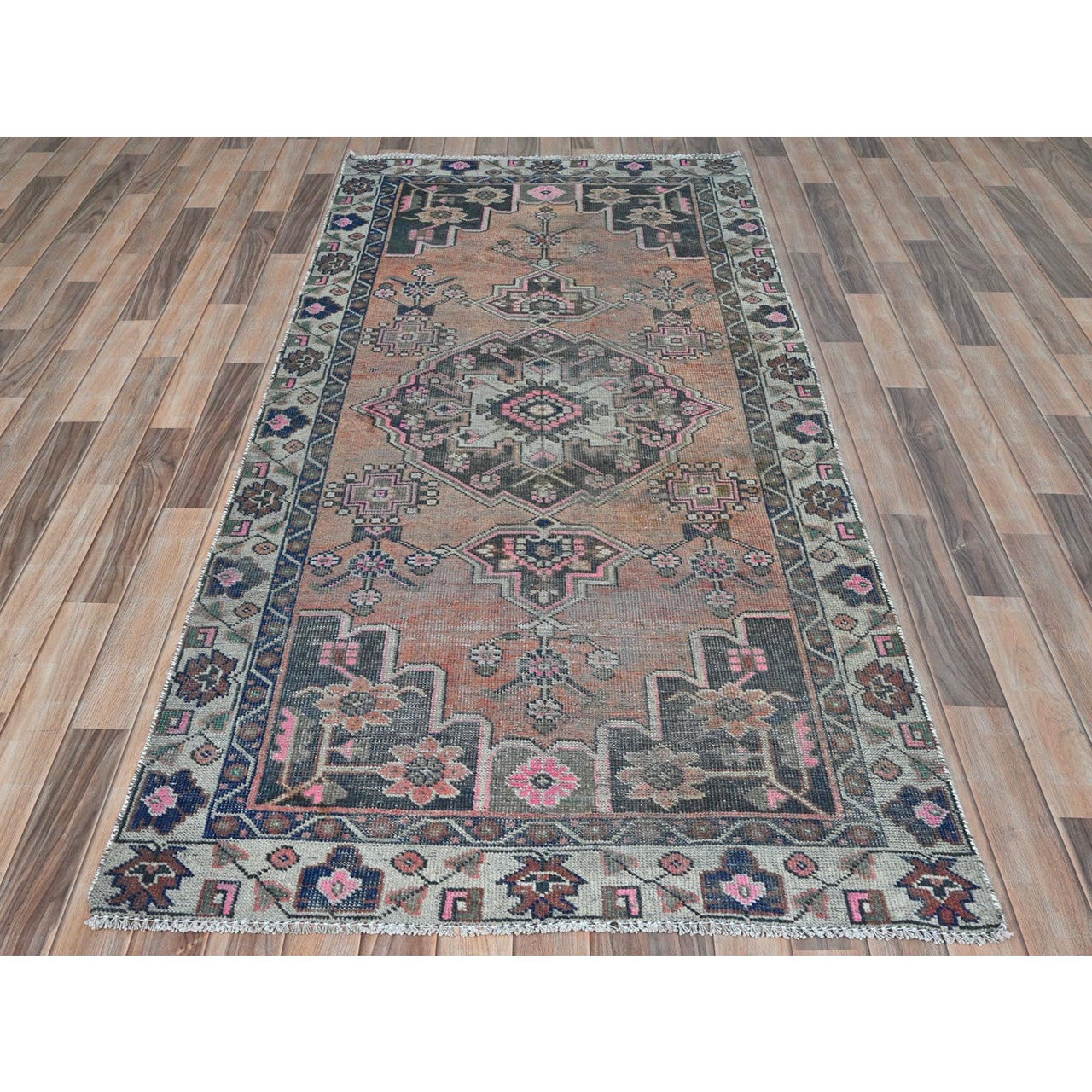 Overdyed & Vintage Wool Hand Knotted Rug Orange Ivory 3.10X7.8 -O081891