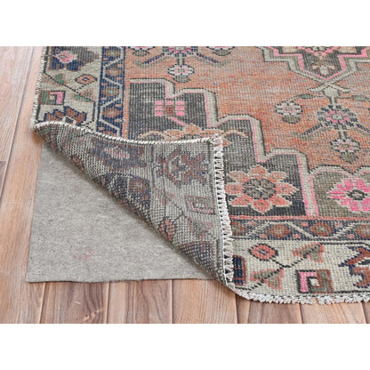 Overdyed & Vintage Wool Hand Knotted Rug Orange Ivory 3.10X7.8 -O081891
