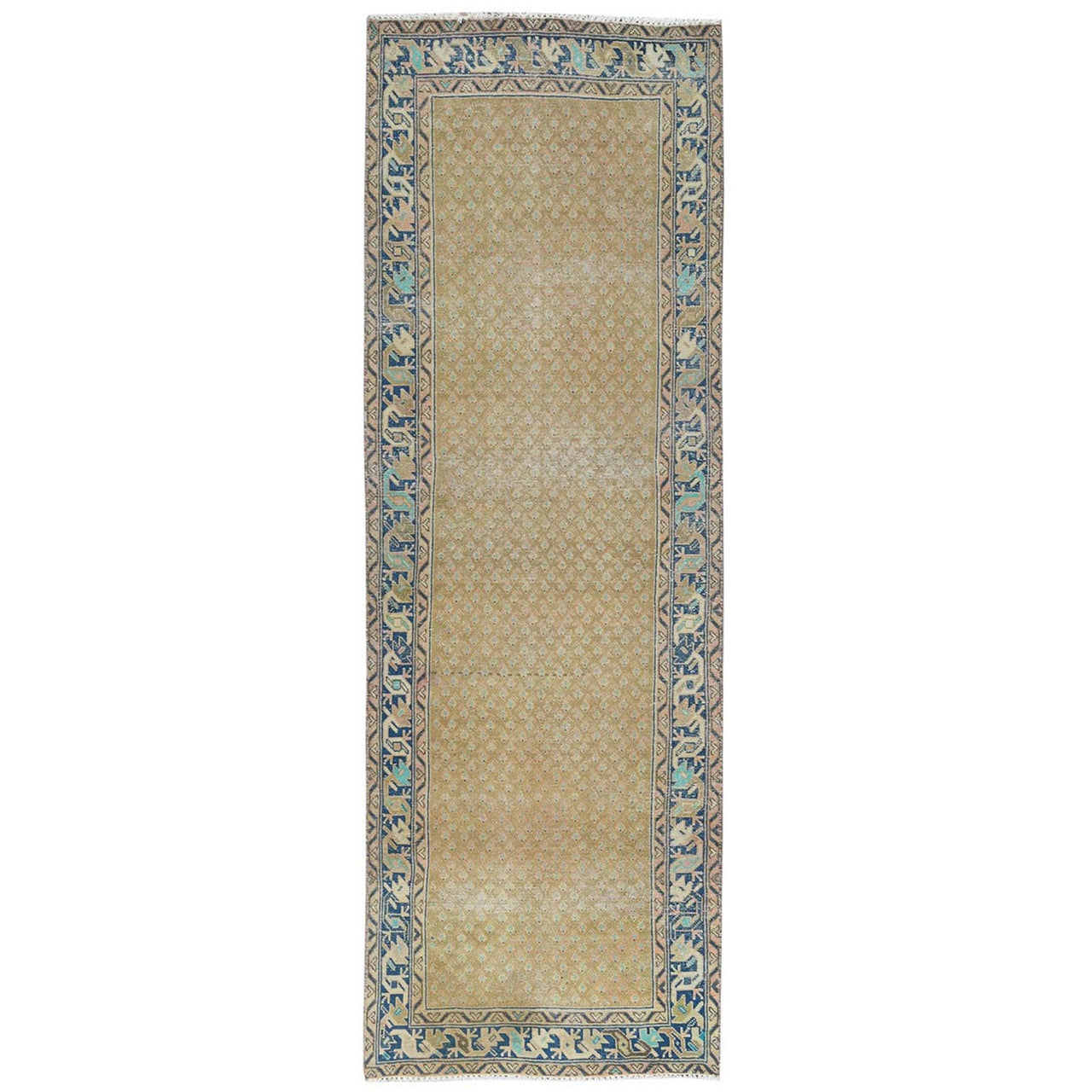 Brown 3'3" x 9'9" Overdyed & Vintage Hand knotted Wool Rug - Sku: O081897