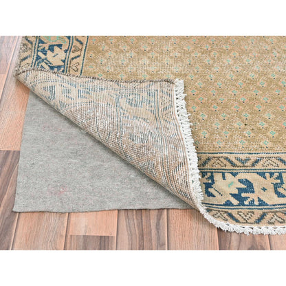 Overdyed & Vintage Wool Hand Knotted Rug Brown Navy Blue 3.3X9.9 -O081897