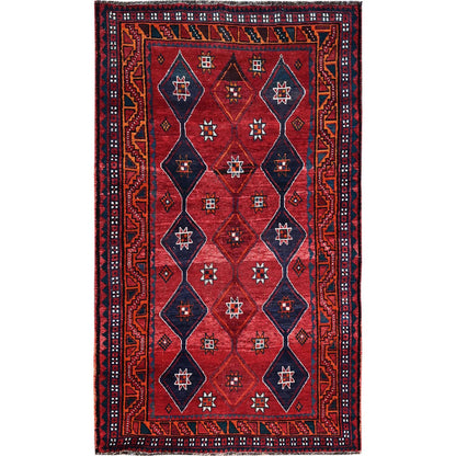 Overdyed & Vintage Wool Hand Knotted Rug Red 4.5x7.9 -O0818