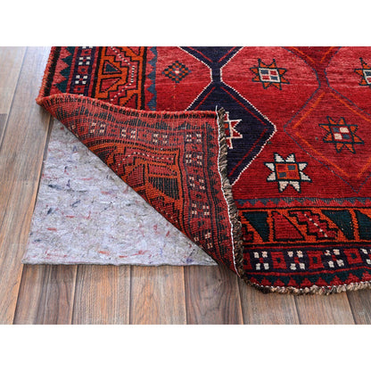 Overdyed & Vintage Wool Hand Knotted Rug Red 4.5x7.9 -O0818