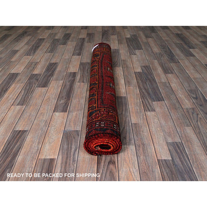 Overdyed & Vintage Wool Hand Knotted Rug Red 4.5x7.9 -O0818