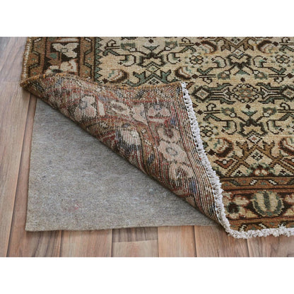 Overdyed & Vintage Wool Hand Knotted Rug Beige Chocolate Brown 3.4X9.9 -O081900
