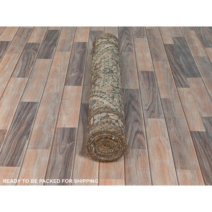 Overdyed & Vintage Wool Hand Knotted Rug Beige Chocolate Brown 3.4X9.9 -O081900