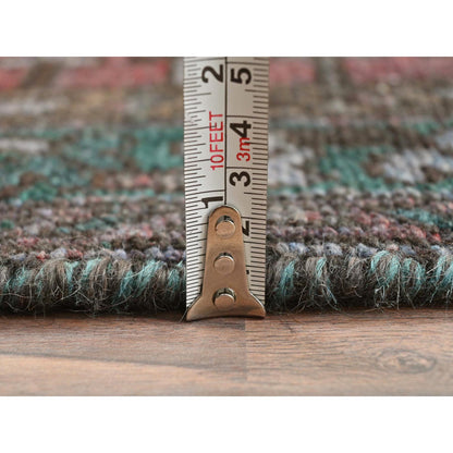 Overdyed & Vintage Wool Hand Knotted Rug Red Green 3.5X9.7 -O081919