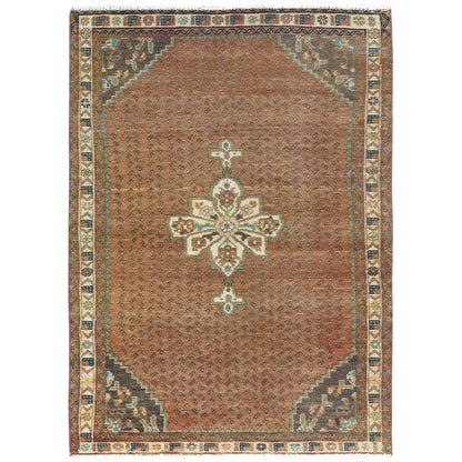 Overdyed & Vintage Wool Hand Knotted Rug Brown Ivory 3.5X5.8 -O081924