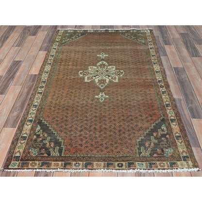 Overdyed & Vintage Wool Hand Knotted Rug Brown Ivory 3.5X5.8 -O081924