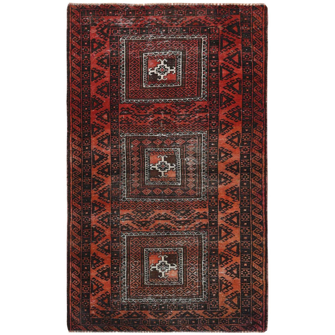 Overdyed & Vintage Wool Hand Knotted Rug Red Chocolate Brown 3.7X6.5 -O081925