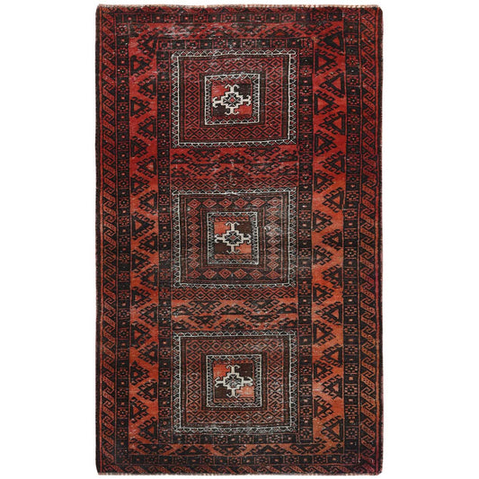 Overdyed & Vintage Wool Hand Knotted Rug Red Chocolate Brown 3.7X6.5 -O081925