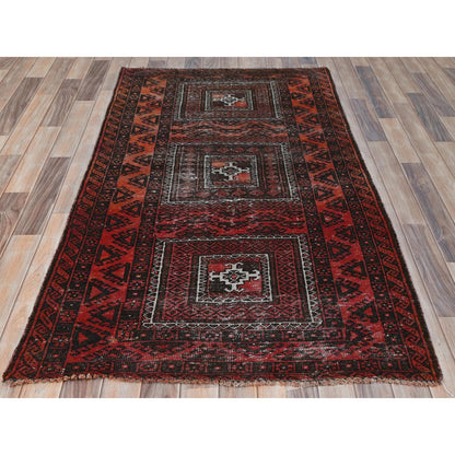 Overdyed & Vintage Wool Hand Knotted Rug Red Chocolate Brown 3.7X6.5 -O081925
