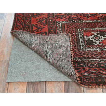 Overdyed & Vintage Wool Hand Knotted Rug Red Chocolate Brown 3.7X6.5 -O081925