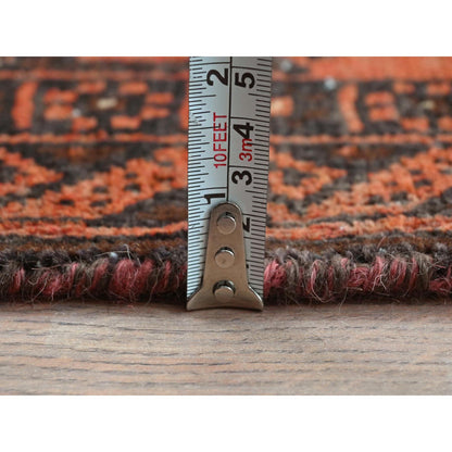 Overdyed & Vintage Wool Hand Knotted Rug Red Chocolate Brown 3.7X6.5 -O081925