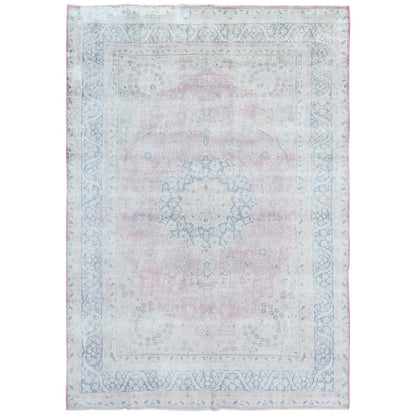 Persian Worn Wool Hand Knotted Rug Pink Blue 8.5X11.9 -O081930