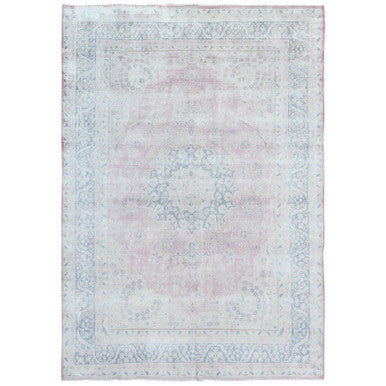 Persian Worn Wool Hand Knotted Rug Pink Blue 8.5X11.9 -O081930