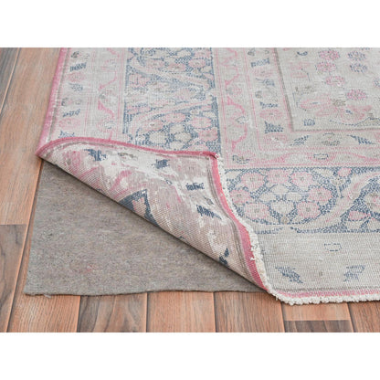 Persian Worn Wool Hand Knotted Rug Pink Blue 8.5X11.9 -O081930