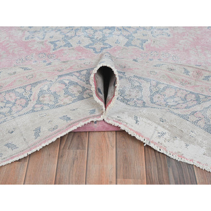 Persian Worn Wool Hand Knotted Rug Pink Blue 8.5X11.9 -O081930