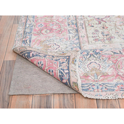 Persian Worn Wool Hand Knotted Rug Blue Red 9.7X13.2 -O081934