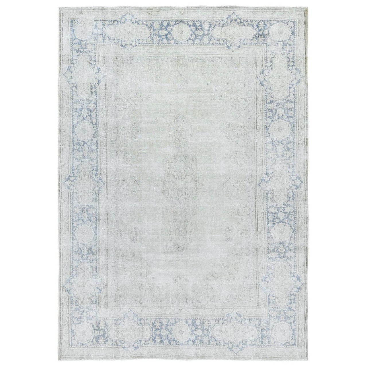 Ivory 7'0" x 10'0" Persian Worn Hand knotted Wool Rug - Sku: O081940