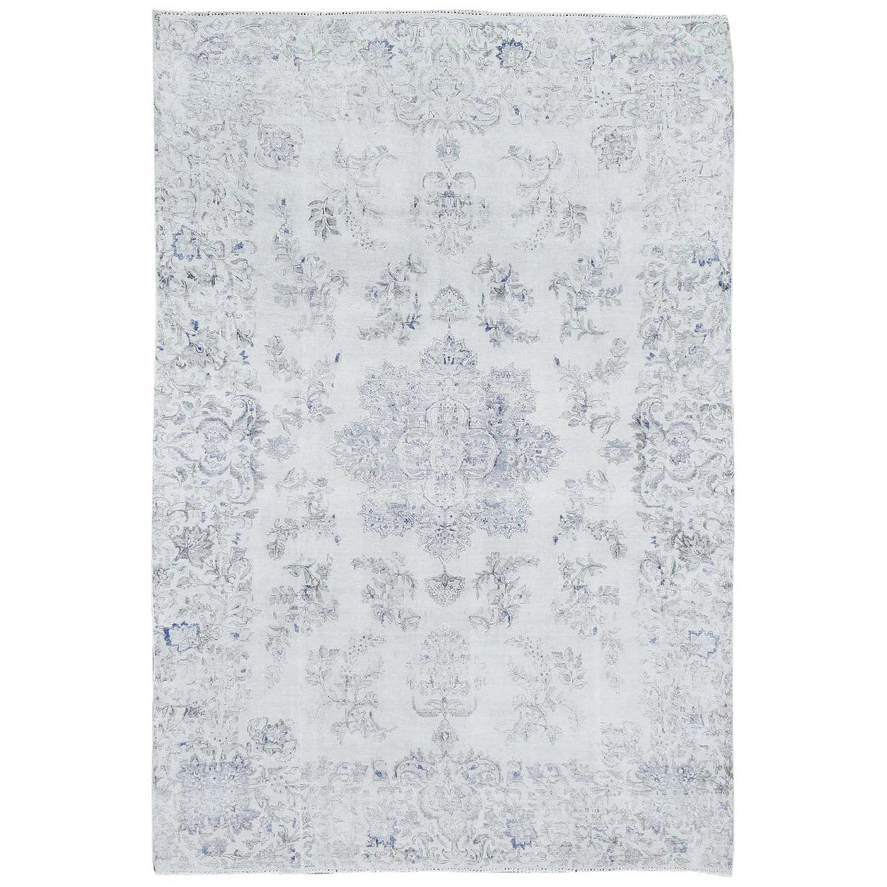 Ivory 6'9" x 10'1" Persian Worn Hand knotted Wool Rug - Sku: O081941