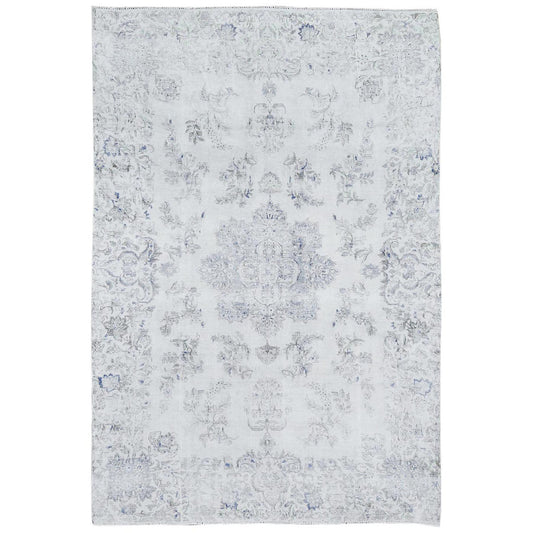 Persian Worn Wool Hand Knotted Rug Ivory No Border 6.9X10.1 -O081941