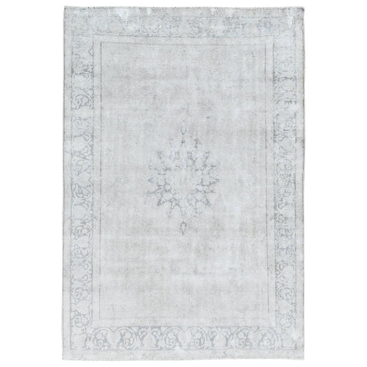 Persian Worn Wool Hand Knotted Rug Ivory Ivory 6.4X9.3 -O081944