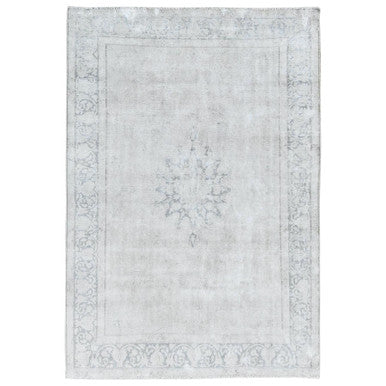 Persian Worn Wool Hand Knotted Rug Ivory Ivory 6.4X9.3 -O081944