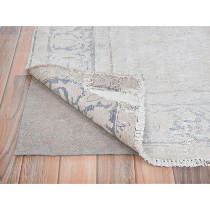Persian Worn Wool Hand Knotted Rug Ivory Ivory 6.4X9.3 -O081944
