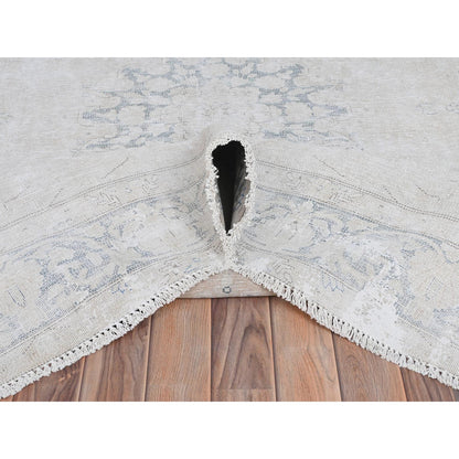 Persian Worn Wool Hand Knotted Rug Ivory Ivory 6.4X9.3 -O081944